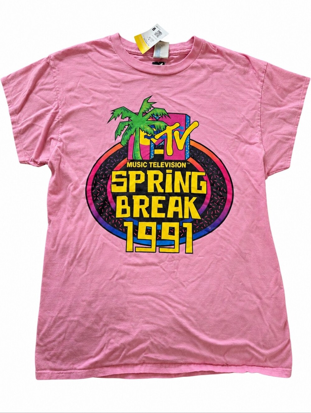 Vintage-inspired MTV Spring Break 1991 Women's Pink Graphic Tee - Size M